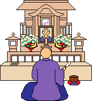 座るタイプの葬儀祭壇、僧侶