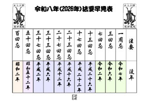 2026年法要早見表-元三大師サンプル
