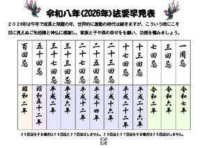 2026年法要早見表